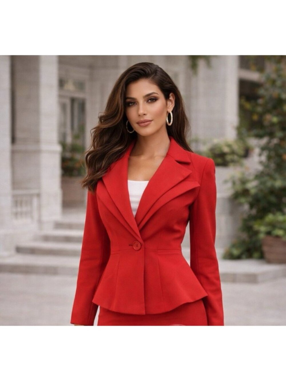 Noir Peplum Suit Blazer Jacket Red 3X Stretch Feminine Washable NEW